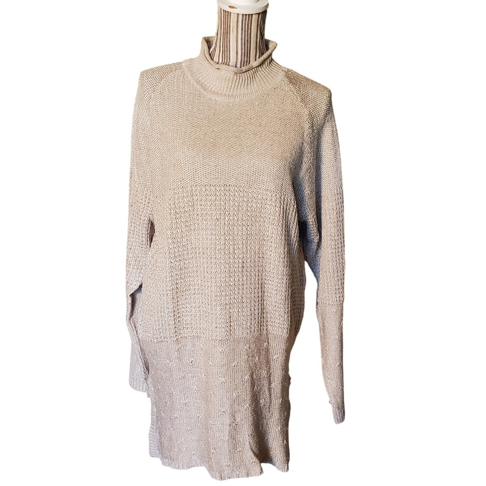 Mark Fore & Strike Womens Silk Blend Mock Neck Tunic Sweater Beige Oatmeal P/S